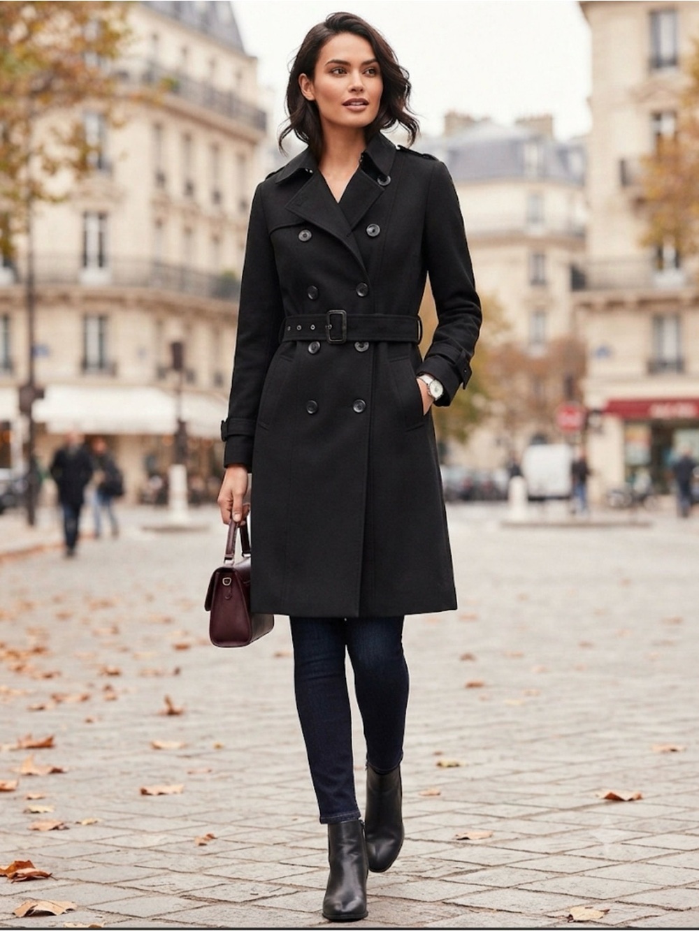 ASOS Black Double-Breasted Coat with Notched Collar